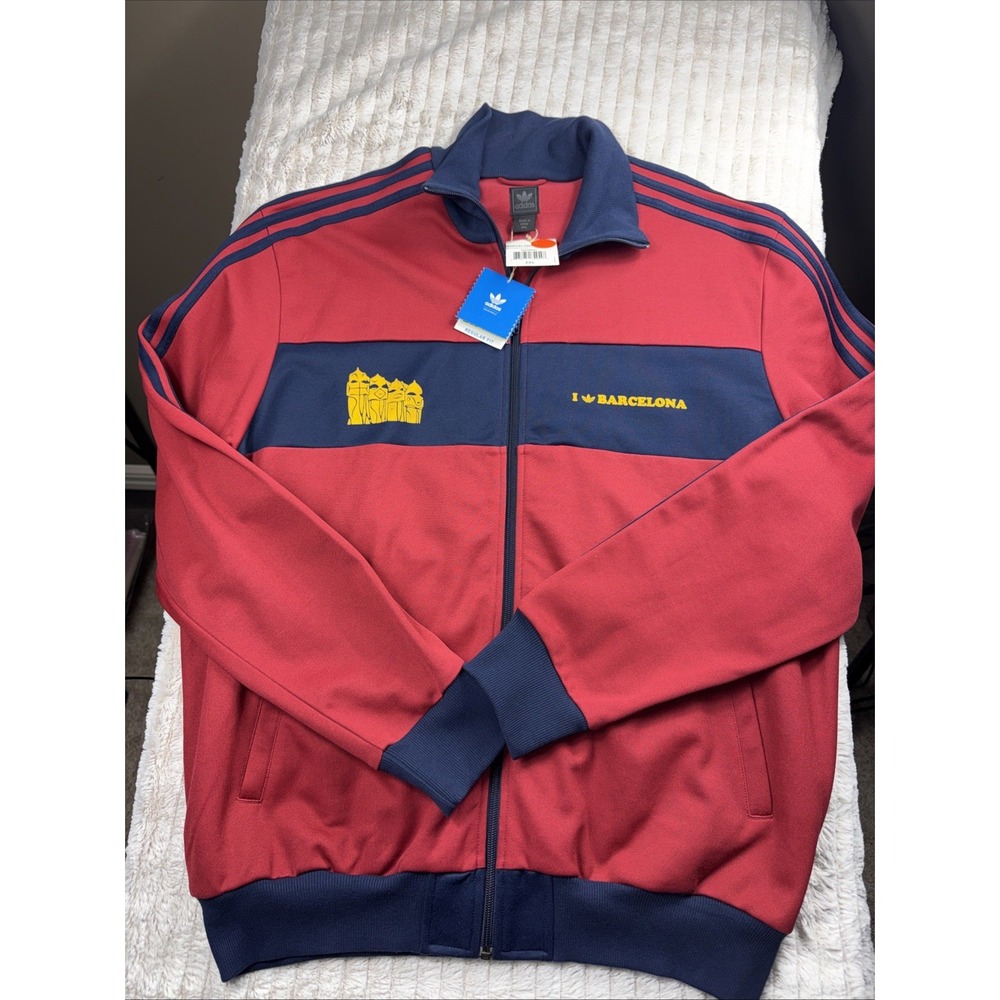 Vintage Adidas Barcelona City Blue/Red Zip Up Track Jacket Big Logo Men Size 2XL